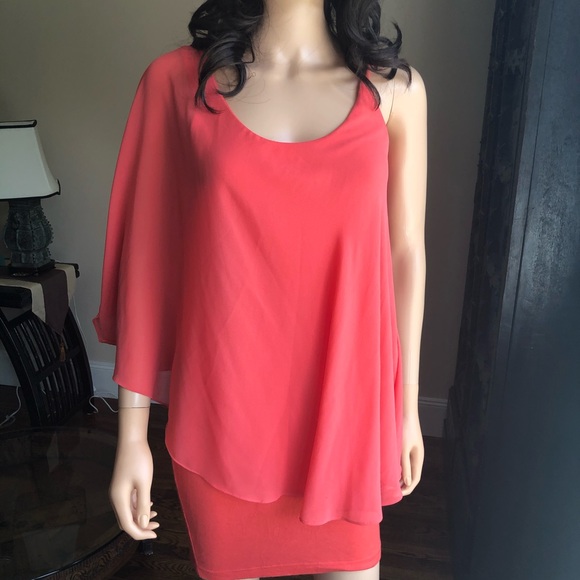 COPY - Bebe Coral One Shoulder Dress XS - Picture 1 of 3